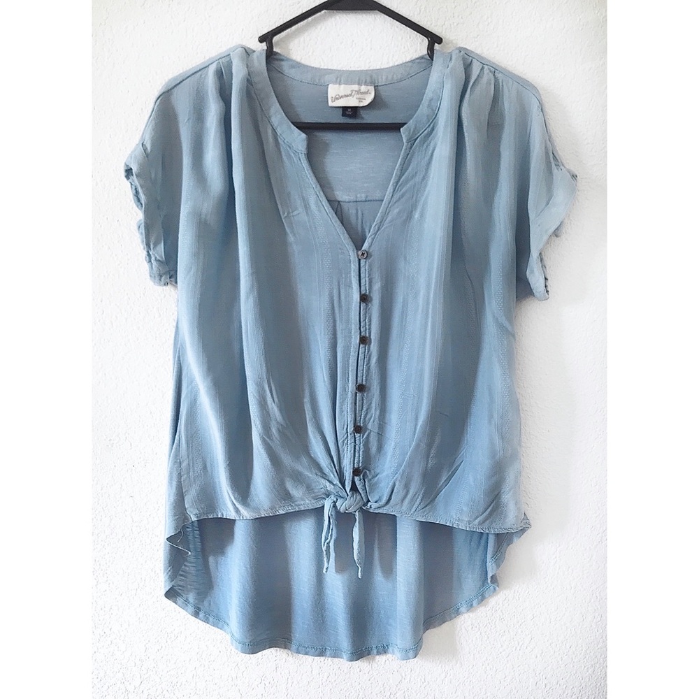 Dainty Blue Button Down Knotted Blouse